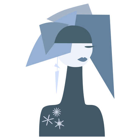 Girl Portrait Winter Surreal art Modern young woman Bright vector illustration for design Font view Isolated on white backgroundのイラスト素材
