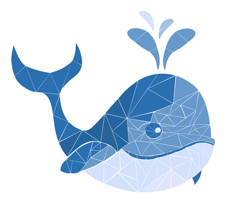 Funny Mosaic Whale. Stained glass Monochrome vector illustration for design Isolated on white backgroundのイラスト素材