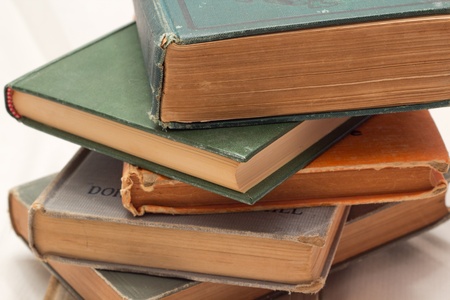 Classic Used Books Against White Backgroundの写真素材