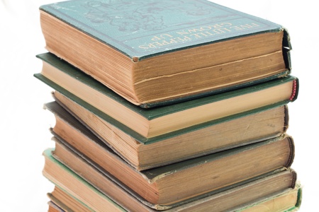 Classic Used Books Against White Backgroundの写真素材
