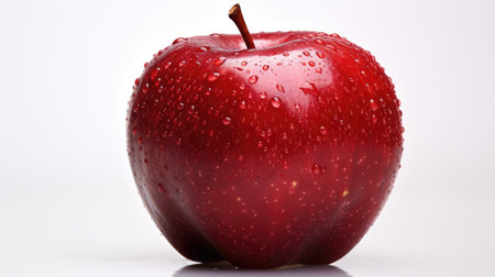 Red apple with water drops on a white background, close-upの素材