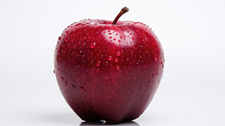 Red apple with water drops on a white background, close-upの素材