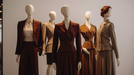fashionable clothes on mannequins in showroom, shopping conceptの素材