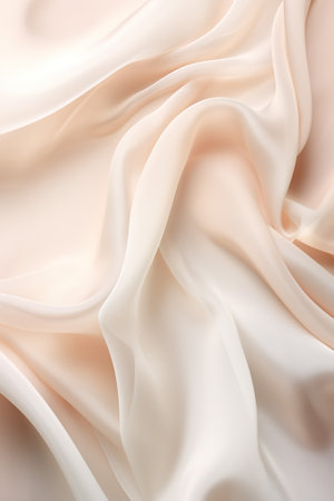 Closeup of rippled beige satin fabric texture backgroundの素材
