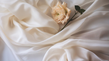 white fabric with a rose on a white background, close-upの素材