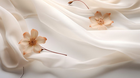 Wedding dress with flowers on white background, closeup viewの素材