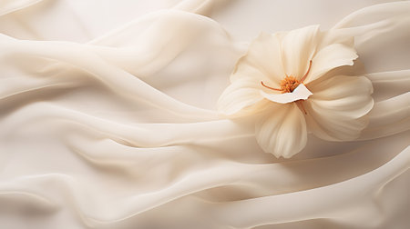 White silk fabric with a flower. 3d rendering, 3d illustration.の素材