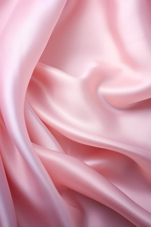 Closeup of rippled pink satin fabric texture background.の素材