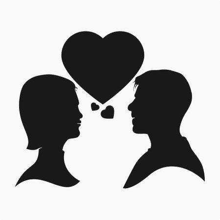 Silhouette Illustration of a Man and Woman loving each other. Suitable for content on Valentine's Day.のイラスト素材