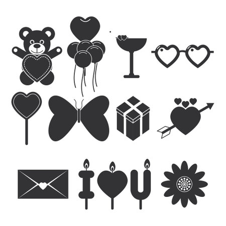 Collection of Romantic Heart Silhouettes. Suitable for content on Valentine's Day.のイラスト素材