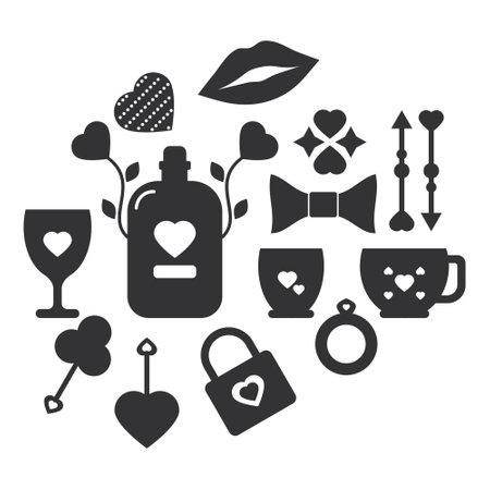 Valentine's Day Silhouette Vector Design. Collection of romantic elements.のイラスト素材