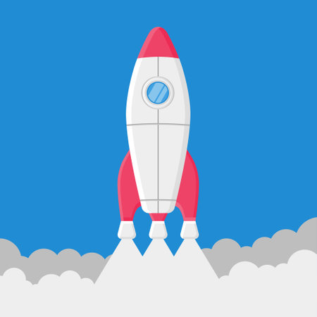 Rocket Launches Successfully Illustration. Space Exploration Mission. Space Rocket Icon. Vector Design.のイラスト素材