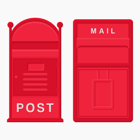 Red Mailbox Design Communication Tool. Closed Mailbox Illustration. Retro Mailbox Element.のイラスト素材