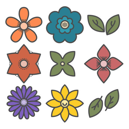 Colorful Simple Flower Vector. Decorative Flower Elements. Simple Flower Illustration.のイラスト素材