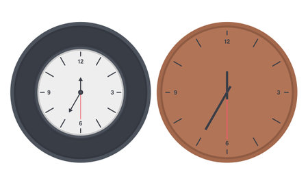 Black and Wooden Wall Clock Vector. Wall Clock Decoration Design. Time Element.