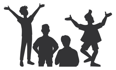 Man Standing and Dancing Pose Silhouette. Young Male Group Vector. Male Silhouette Front View.
