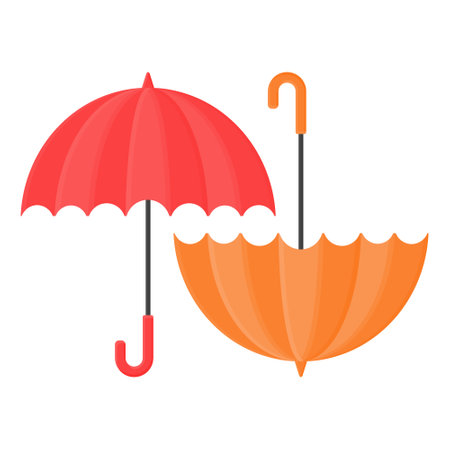 Red Orange Umbrella Rain Protection Vector. Rainy Season Umbrella Decoration.のイラスト素材