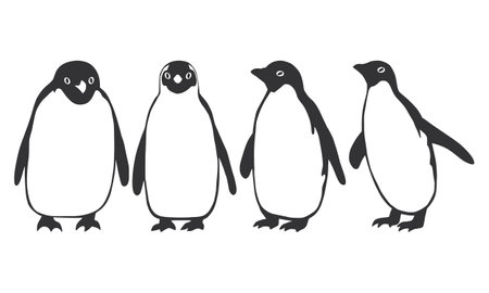 Standing Penguin Animal Silhouette. Penguin Icon Black and White. Simple Penguin Silhouette.のイラスト素材