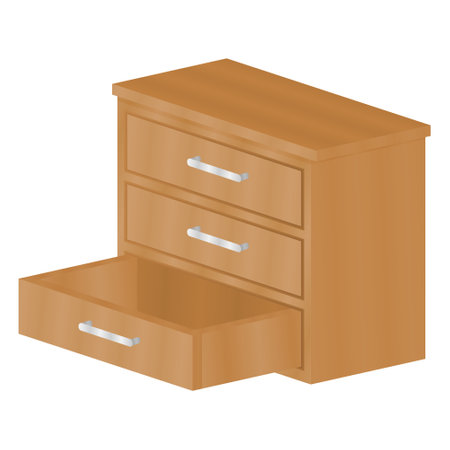 Open Wooden Drawer Furniture Vector. Wooden Drawer Elements Indoor. Drawer Icon.のイラスト素材