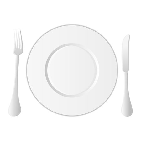 Plate Spoon Fork Cutlery Vector. Simple Cutlery Elements. Cutlery Icons in White Background.のイラスト素材
