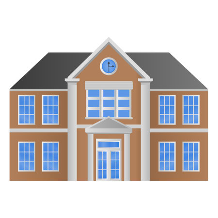 School Building Front View Vector. Outdoor School Building Elements. School Building Icon.のイラスト素材