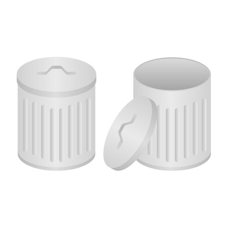 Clean Metal Trash Bin Vector. Trash Bin Icon on White Background. Garbage Sorting Bin.のイラスト素材