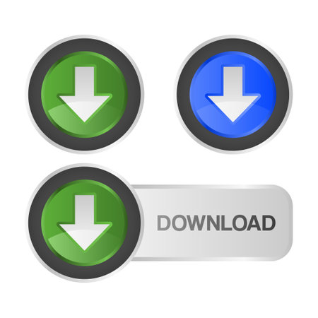 Blue Green Shiny Download Button Vector. Download Icon Set. Download with Down Arrow.のイラスト素材