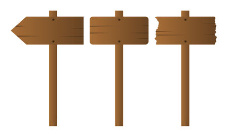 Various Wooden Signs Vector. Collection of Blank Wooden Signs. Wooden Sign on White Background.のイラスト素材