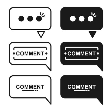 Message Comment Bubble Flat Black and Outline Style. Comment Icon Set on White Background.のイラスト素材