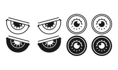 Minimalist Eyes Flat Black and Outline Style. Open Eye Line Icon. View Symbol.のイラスト素材