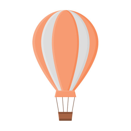 Floating Striped Hot Air Balloon Vector. Hot Air Balloon Icon on White Background. Air Transportation.のイラスト素材