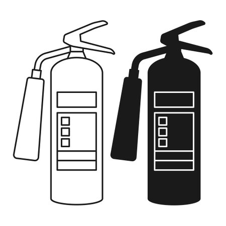 Fire Extinguisher for Fire Prevention Flat Black and Outline Style. Fire Extinguisher Icon Safety Equipment.のイラスト素材