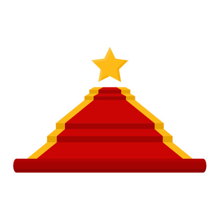 Red Carpet with Golden Stars Vector on White Background. Rolled Red Carpet Element.のイラスト素材