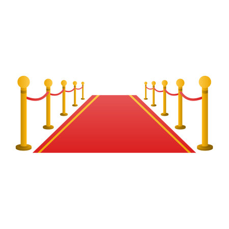 Red Carpet and Golden Barriers of Awards Ceremonies Vector. Red Carpet of Ceremonial Event.のイラスト素材