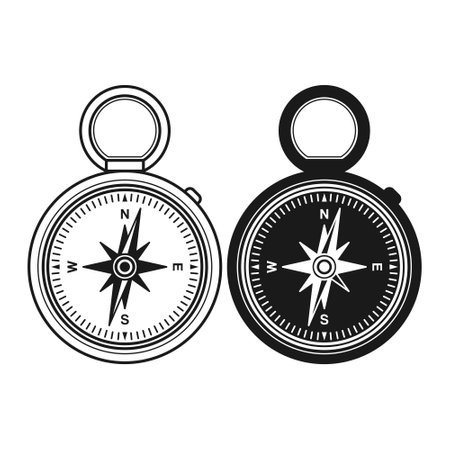 Compass Simple Navigation Tool Flat Black and Outline Style. Compass Icon on White Background.のイラスト素材
