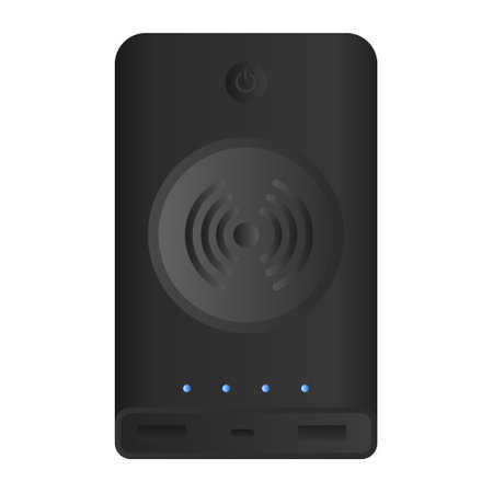 Modern Black Power Bank Vector. Power Bank for Travel and Emergency. Power Bank Icon on White Background.のイラスト素材