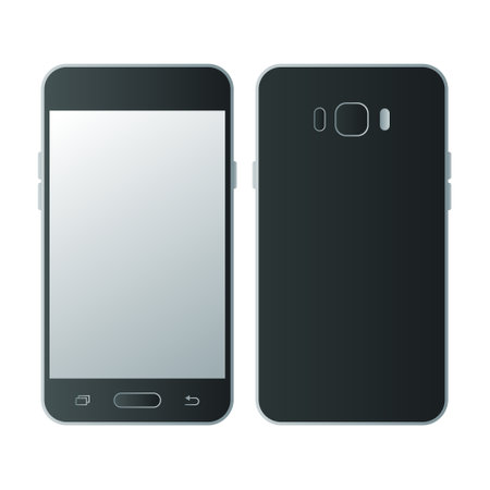 Black Smartphone Communication Device Vector. Simple Smartphone with Blank Screen.のイラスト素材