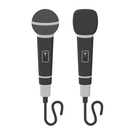 Black Wired Microphone on White Background. Suitable for Karaoke, Singing and Speech. Microphone Icon.のイラスト素材