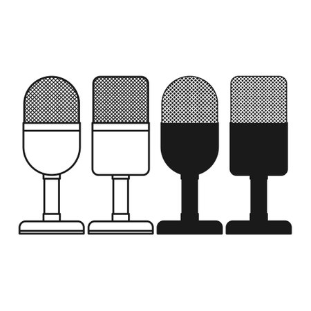 Simple Microphone Flat Black and Outline Style. Microphone Icon for Audio Production. Microphone on White Background.のイラスト素材