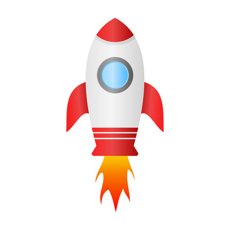 Rocket Launching Vector. Rocket Launching with Fire. Rocket Icon on White Background.のイラスト素材