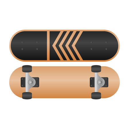 Wooden Skateboard Sport for Young People Vector. Skateboard Icon Top and Bottom View.のイラスト素材