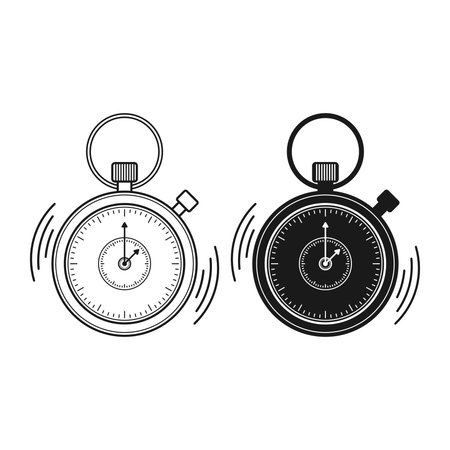 Stopwatch Timer Flat Black and Outline Style. Simple Stopwatch Icon. Stopwatch on White Background.のイラスト素材