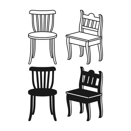 Simple Chair Furniture Flat Black and Outline Style. Chair Line Icon Element.のイラスト素材