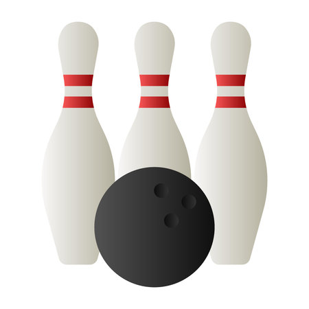 Three White Bowling Pins and Black Ball Indoor Sport Vector. Bowling Sport on White Background.のイラスト素材