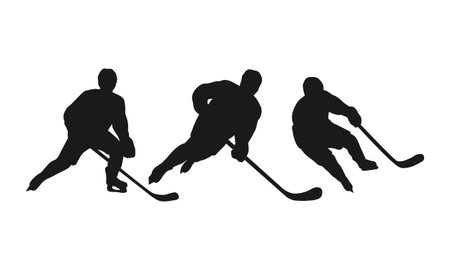 Silhouettes of People Playing Hockey. Silhouettes of People Playing Hockey in Various Poses.のイラスト素材