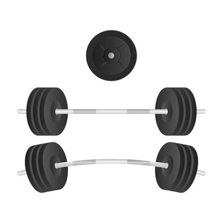 Black Barbell Sports Equipment Vector. Barbell for Weightlifting, Fitness, Bodybuilding, Sports, and Strength Training.のイラスト素材