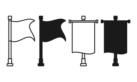 Flag Banner Flat Black and Outline Style. Flag Banner Elements on White Background. Simple Flag Banner Decoration.のイラスト素材