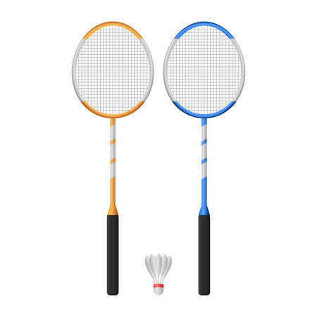 Badminton Rackets and Shuttlecocks Indoor Sports Vector. Two Badminton Rackets and Shuttlecocks on a White Background.のイラスト素材