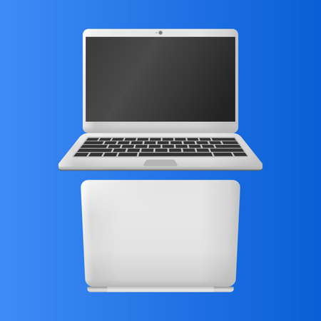 White Laptop Showing Both Front and Back Views Vector. Perfect for Technology and Modern Gadgets.のイラスト素材