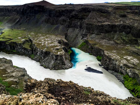 Peaceful scene at Godafoss in the north of Iceland on a lightly overcast summer day